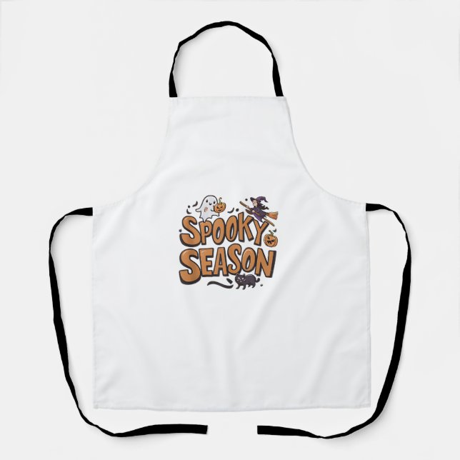 Cute Ghost Boo Witch Black Cat Halloween Ghost Spo Apron (Front)