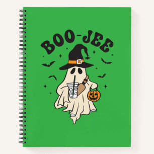 Cute ghost boo with ice coffee notebook