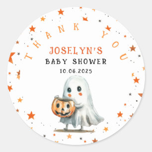 Cute Ghost BOO with Star Pattern Halloween Classic Round Sticker