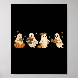Cute Ghost Book Club Reading Halloween Spooky Poster