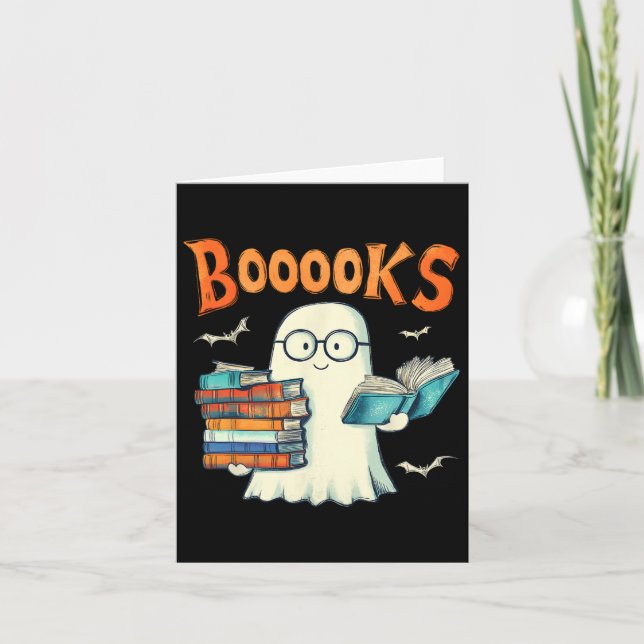 Cute Ghost Book Reading Booooks Halloween Teacher  Card (Front)