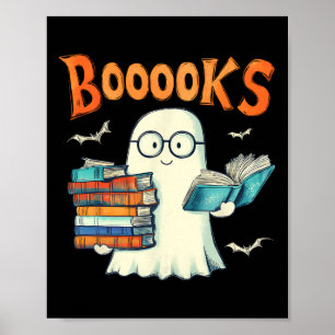 Cute Ghost Book Reading Booooks Halloween Teacher  Poster