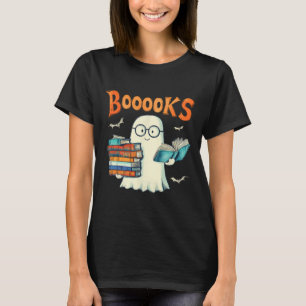 Cute Ghost Book Reading Booooks Halloween Teacher  T-Shirt