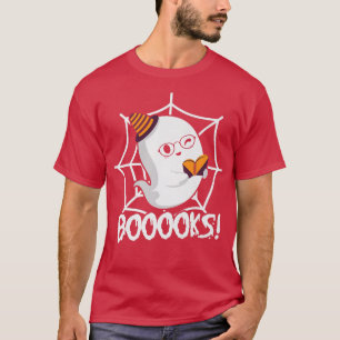 Cute Ghost Book Reading Halloween Teacher Men Wome T-Shirt