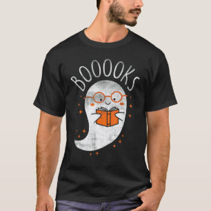Cute Ghost Book Reading Halloween Teacher Reading  T-Shirt