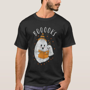 Cute Ghost Book Reading Teacher School  Halloween  T-Shirt
