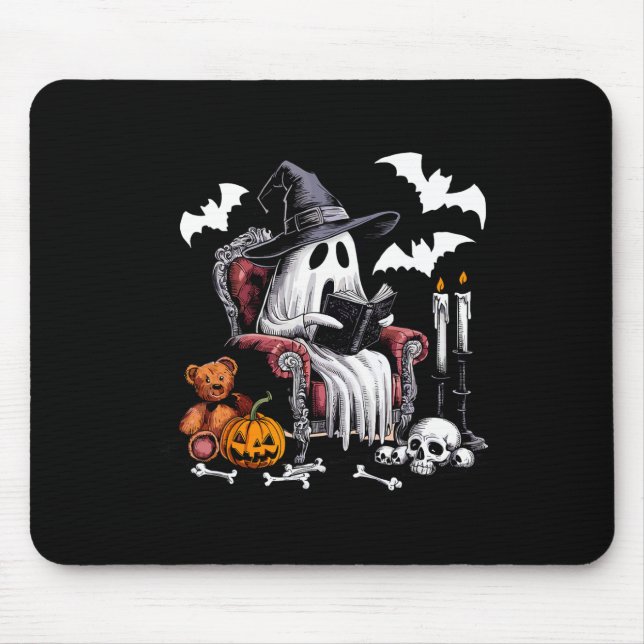 Cute Ghost Books Halloween Teacher Ghost Reading L Mouse Pad (Front)