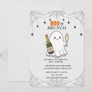Cute Ghost Boozy Brunch Halloween Party Invitation