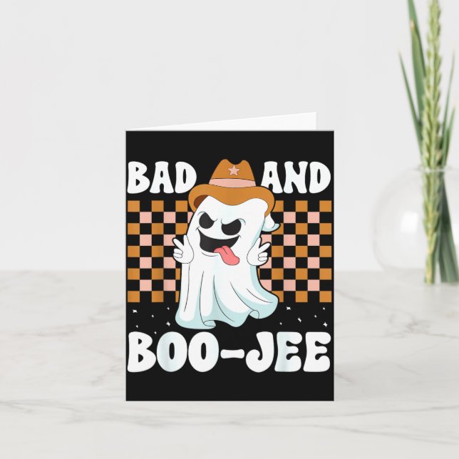 Cute Ghost Boujee Bad And Boo-Jee Halloween Card (Front)
