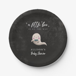 Cute Ghost Bow Tie Little Boo Baby Shower Paper Plate