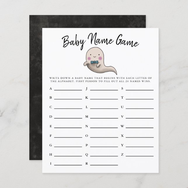 Cute Ghost Boy Baby Name Shower Game  (Front/Back)