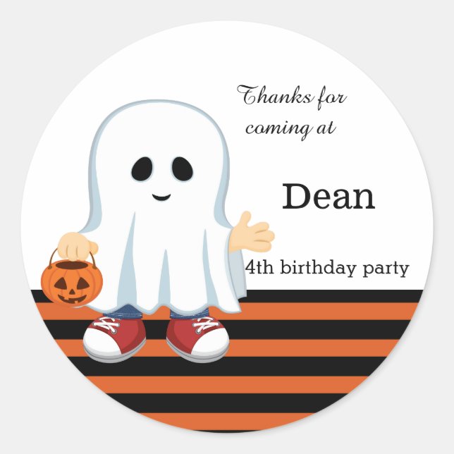 Cute ghost boy classic round sticker (Front)