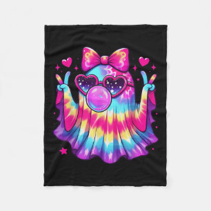 Cute Ghost Bubble Gum Coquette Bow Halloween Costu Fleece Blanket