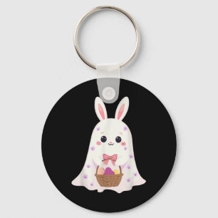 Cute Ghost Bunny Egg Basket Rabbit Easter Day Rabb Key Ring