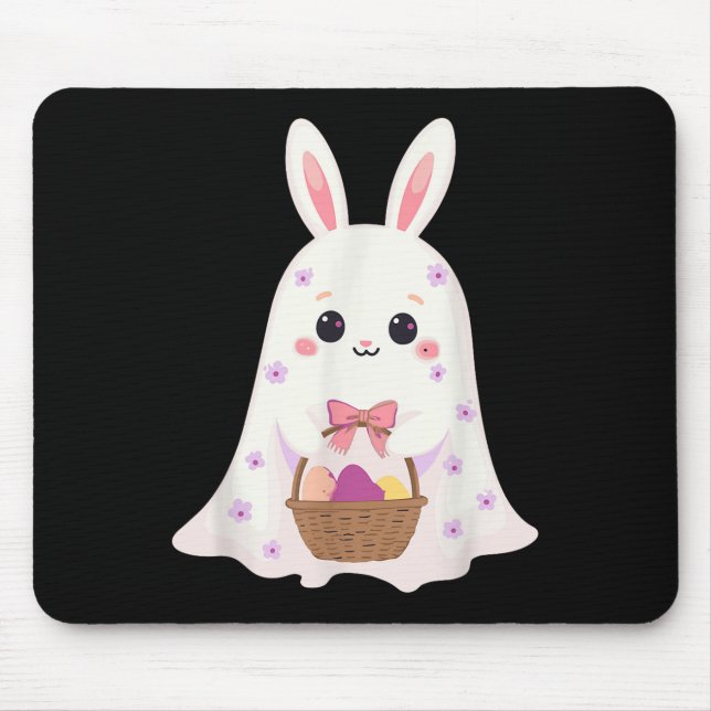 Cute Ghost Bunny Egg Basket Rabbit Easter Day Rabb Mouse Pad (Front)