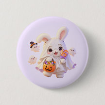 Cute Ghost Bunny Halloween Button Pin