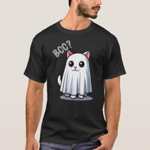Cute Ghost Cat Boo Halloween Kawaii Minimalist T-Shirt