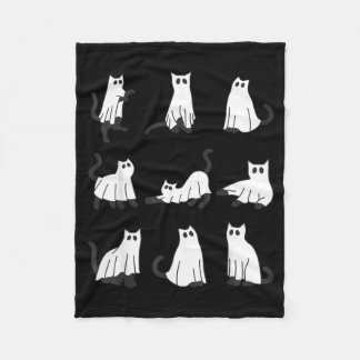 Cute Ghost Cat Funny Halloween Design ghost cat Fleece Blanket