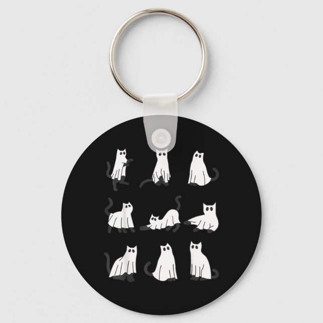 Cute Ghost Cat Funny Halloween Design ghost cat Key Ring (Front)