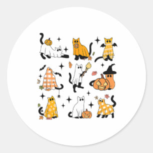 Cute Ghost Cat Funny Halloween Outfit Costumes Bla Classic Round Sticker