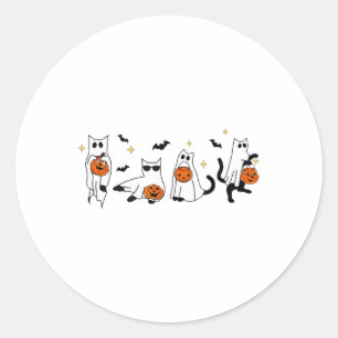 Cute Ghost Cat Funny Halloween Outfit Costumes Bla Classic Round Sticker