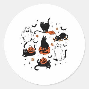 Cute Ghost Cat Funny Halloween Outfit Costumes Bla Classic Round Sticker