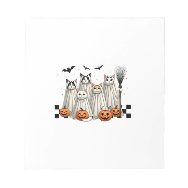 Cute Ghost Cat Funny Halloween Outfit Costumes Bla Notepad (Front)