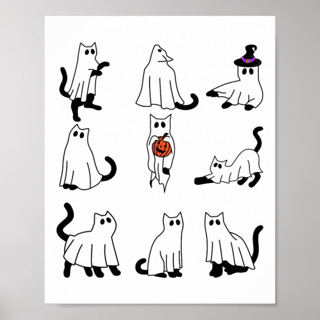 Cute Ghost Cat Funny Halloween Outfit Costumes Bla Poster (Front)