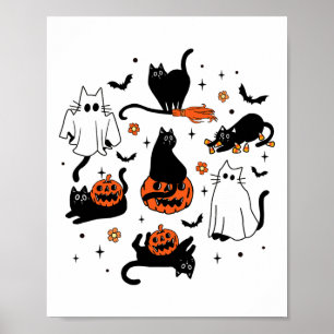 Cute Ghost Cat Funny Halloween Outfit Costumes Bla Poster