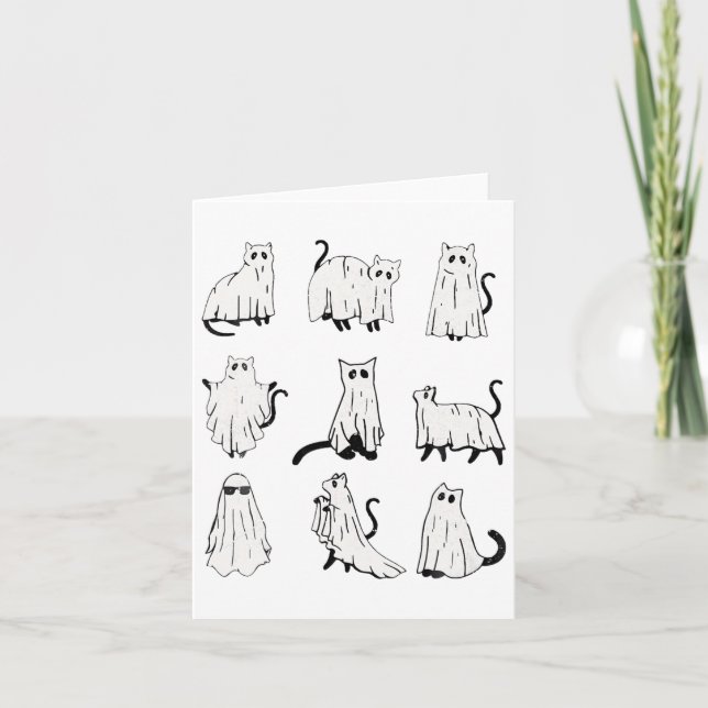 Cute Ghost Cat Funny Halloween Outfit Costumes  Card (Front)