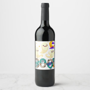 Cute Ghost Cat Funny Halloween Outfit s  Wine Label