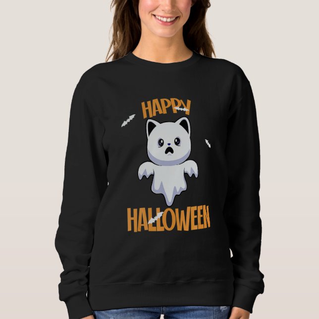 Cute Ghost Cat Halloween Cat  Spooky Season Sweatshirt (Front)