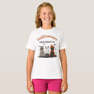 Cute Ghost Cat Halloween Custom Text T-Shirt