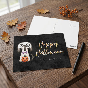 Cute Ghost Cat Happy Halloween Family Greeting Postcard