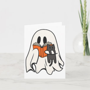 Cute Ghost Cat Reading Book Spooky Season Hallowee Card