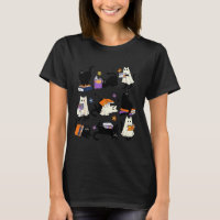 Cute Ghost Cat Reading Books Lover Bookish Hallowe