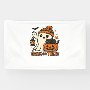 Cute Ghost Cat Spooky Halloween Kitten Magical W Banner