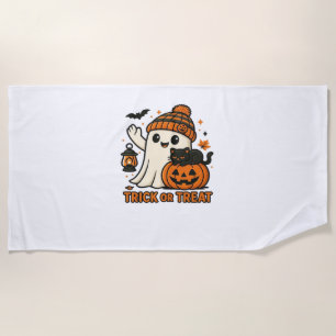 Cute Ghost Cat  Spooky Halloween Kitten  Magical W Beach Towel
