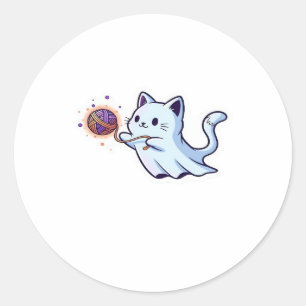 Cute Ghost Cat  Spooky Halloween Kitten  Magical W Classic Round Sticker