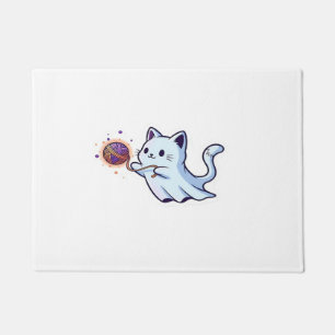 Cute Ghost Cat  Spooky Halloween Kitten  Magical W Doormat