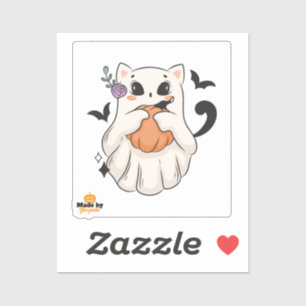 Cute Ghost Cat with Pumpkin Spooky Halloween Mug