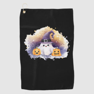 Cute Ghost Cat with Pumpkins – Kawaii Halloween Ar Golf Towel