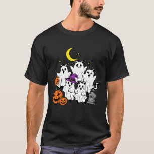 Cute Ghost Cats and Pumpkins Graveyard Fun Hallowe T-Shirt
