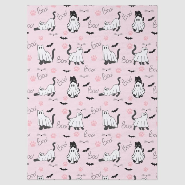 Cute Ghost Cats Halloween Tissue Paper (Front)