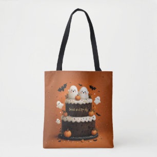 Cute Ghost Chocolate Cake Sweet and Spooky Tote Bag