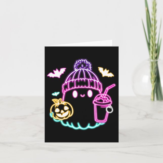 Cute Ghost Coffee Drinking Spooky Halloween  Card (Front)