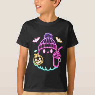 Cute Ghost Coffee Drinking Spooky Halloween  T-Shirt