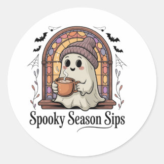 Cute Ghost Coffee Halloween Classic Round Sticker