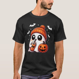 Cute Ghost Coffee Lover Halloween Ghost Pumpkin Sp T-Shirt