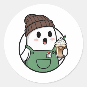 Cute Ghost Coffee Paper Cup – Funny Cartoon Dispos Classic Round Sticker